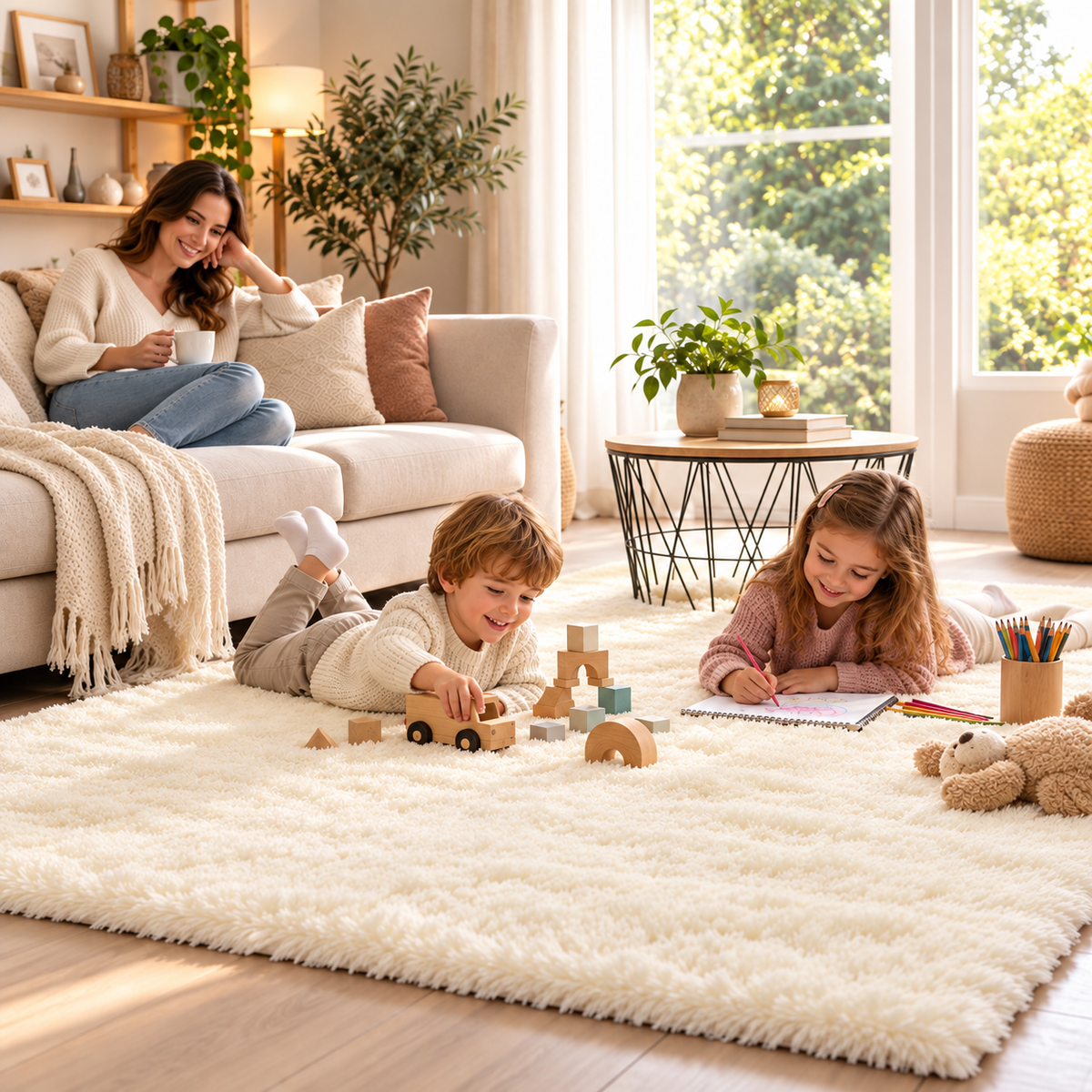 Grand Tapis salon enfants jouent sur tapis moelleux creme