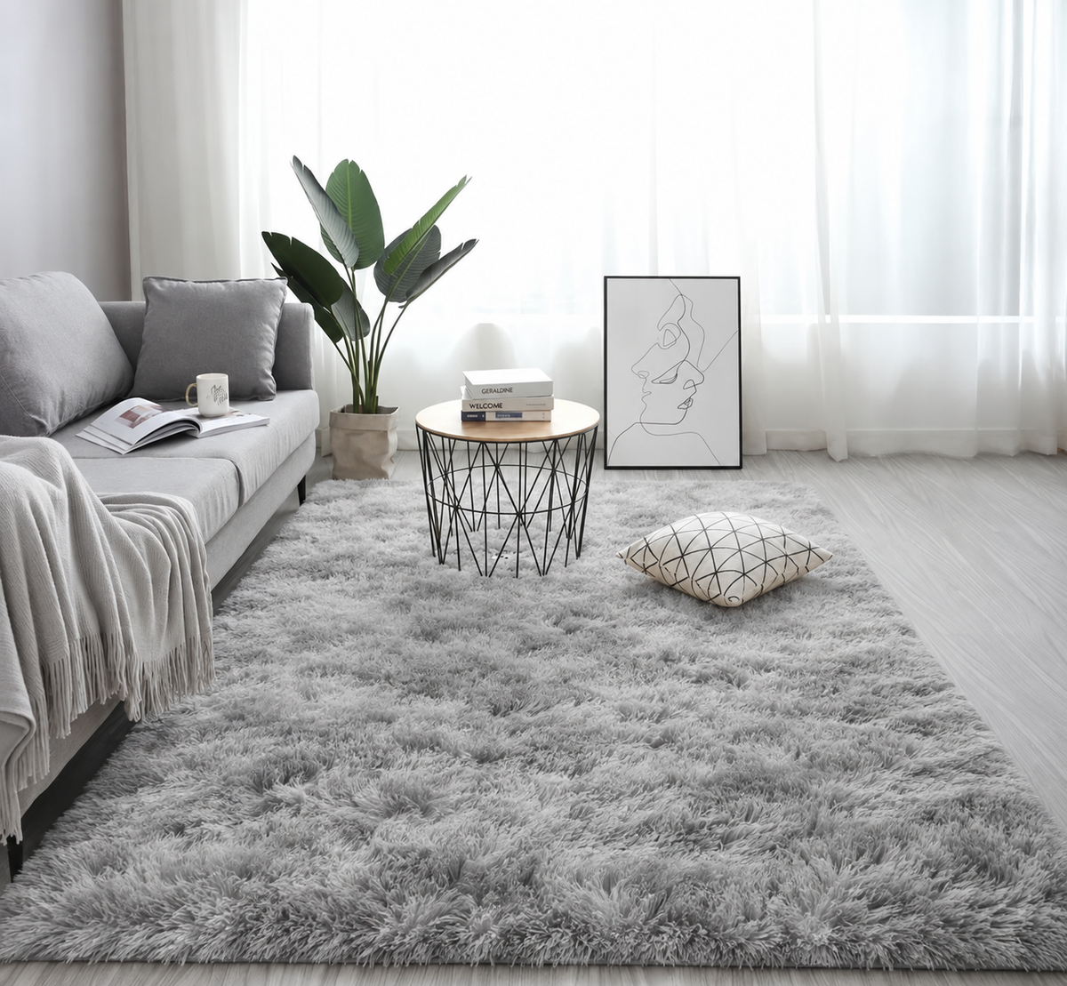 Grand tapis salon gris moelleux