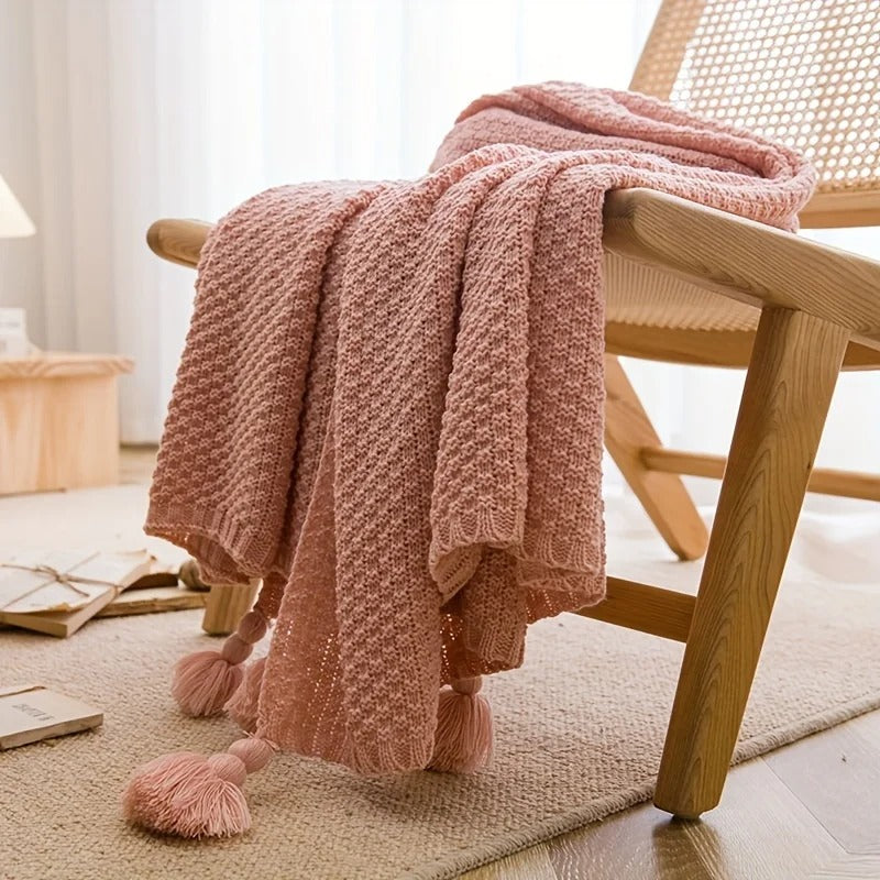 Plaid coconning | Tricot Doux et Enveloppant à Pompons