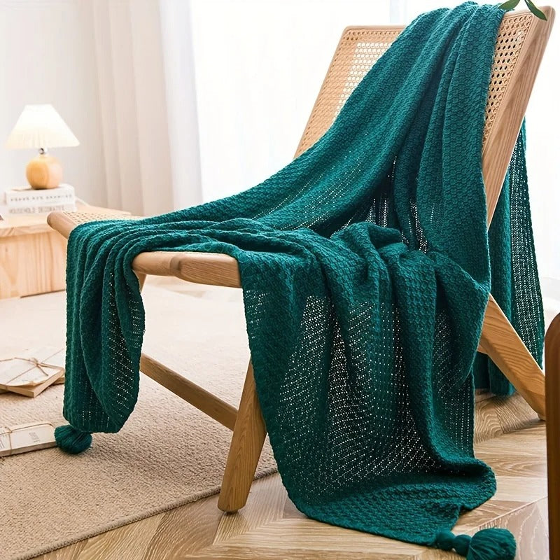 Plaid coconning | Tricot Doux et Enveloppant à Pompons
